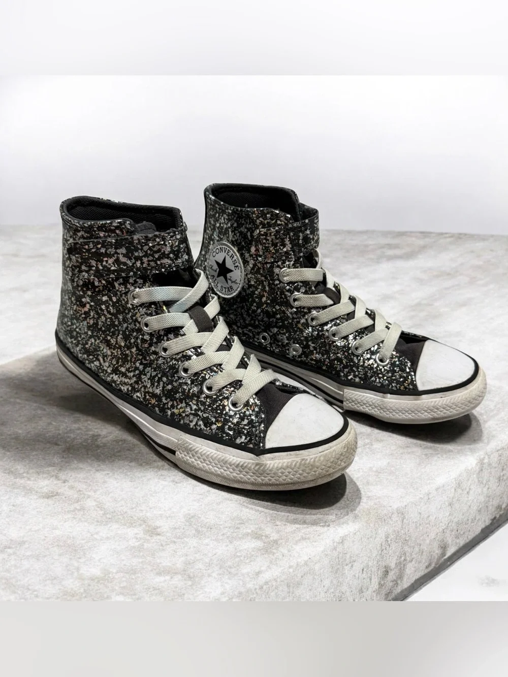 Converse Chuck Taylor All Star Glitter Hi Top Sneakers Black Confetti Youth 2